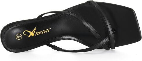 Athlefit Women's Strappy Kitten Heels Flip Flops Square Open Toe Low Heels Fashion Party Dress Thong Heeled Sandals in Kuwait