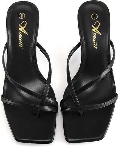 Athlefit Women's Strappy Kitten Heels Flip Flops Square Open Toe Low Heels Fashion Party Dress Thong Heeled Sandals in Kuwait