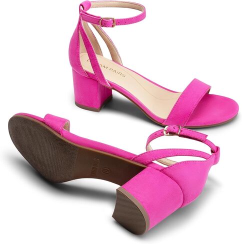 DREAM PAIRS Women's Chunk Low Heels Open Round Toe Ankle Strap Block Heels Party Dress Wedding Sandals in Kuwait