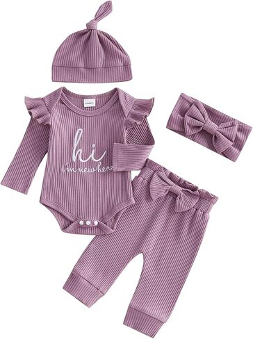 Newborn Infant Baby Girl Outfit I Am New Here Romper Infant Letter Print Onesie Baby Girl Coming Home Clothes in Saudi Arabia