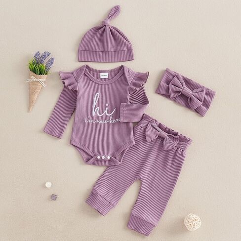 Newborn Infant Baby Girl Outfit I Am New Here Romper Infant Letter Print Onesie Baby Girl Coming Home Clothes in Saudi Arabia
