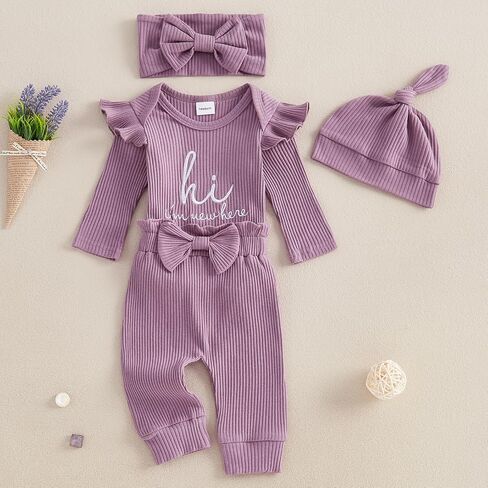 Newborn Infant Baby Girl Outfit I Am New Here Romper Infant Letter Print Onesie Baby Girl Coming Home Clothes in Saudi Arabia
