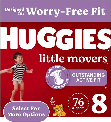 Huggies Size 8 Diapers, Little Movers Baby Diapers, Size 8 (46+ lbs), 76 Count, Packaging May Vary in Kuwait