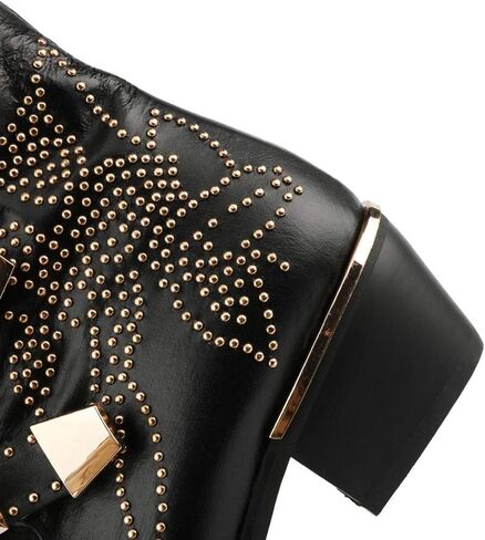 Arqa Women's Studded Ankle Boots Leather Multiple Buckle Chunky Heel Booties Almond Toe Zipper Punk Boot in Kuwait