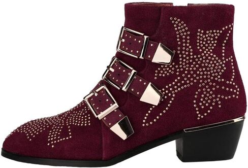 Arqa Women's Studded Ankle Boots Leather Multiple Buckle Chunky Heel Booties Almond Toe Zipper Punk Boot in Kuwait