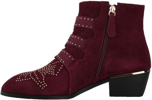 Arqa Women's Studded Ankle Boots Leather Multiple Buckle Chunky Heel Booties Almond Toe Zipper Punk Boot in Kuwait