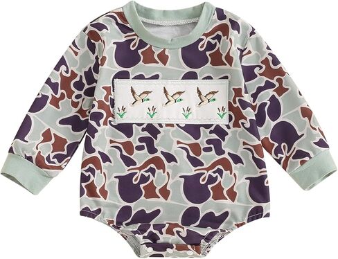 BULINGNA Newborn Baby Boy Duck Hunting Outfit Mallard Duck Bubble Romper Oversized Sweatshirt Onesie Fall Winter Clothes in Kuwait