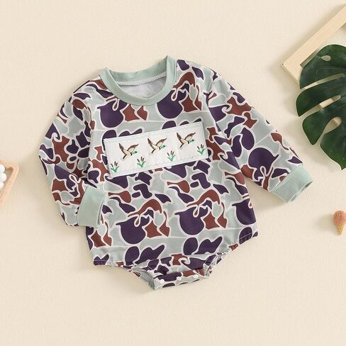 BULINGNA Newborn Baby Boy Duck Hunting Outfit Mallard Duck Bubble Romper Oversized Sweatshirt Onesie Fall Winter Clothes in Kuwait