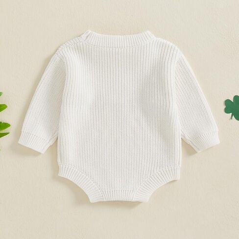 Baby Boy Girl St Patricks Day Outfit Lucky Embroidery Sweater Bubble Romper Long Sleeve Knit Bodysuit Outfits in Kuwait