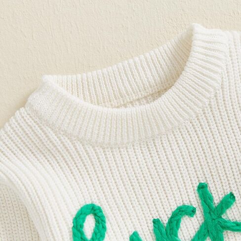 Baby Boy Girl St Patricks Day Outfit Lucky Embroidery Sweater Bubble Romper Long Sleeve Knit Bodysuit Outfits in Kuwait