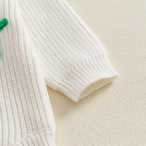 Baby Boy Girl St Patricks Day Outfit Lucky Embroidery Sweater Bubble Romper Long Sleeve Knit Bodysuit Outfits in Kuwait