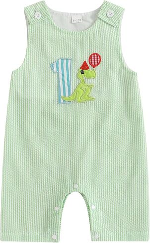 Baby Boy Birthday Outfit Sleeveless 1st Embroidery Birthday Romper Jumpsuit Cute One Piece Cake Smash Outfits in Kuwait
