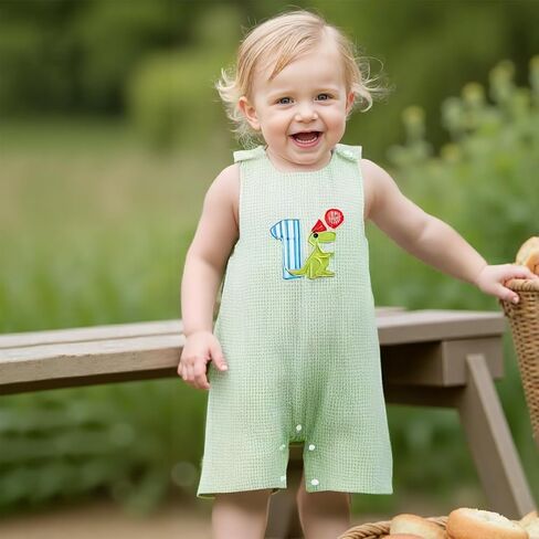 Baby Boy Birthday Outfit Sleeveless 1st Embroidery Birthday Romper Jumpsuit Cute One Piece Cake Smash Outfits in Kuwait