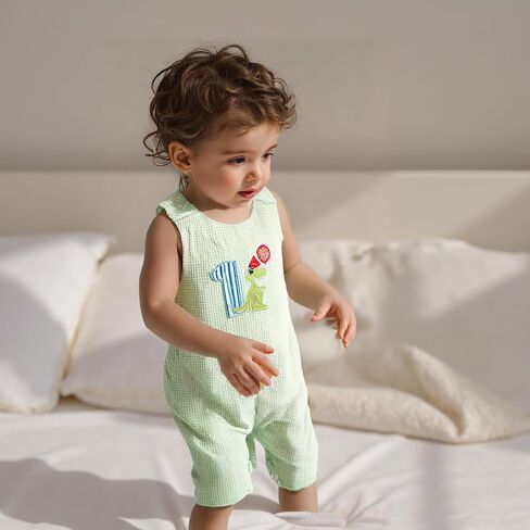 Baby Boy Birthday Outfit Sleeveless 1st Embroidery Birthday Romper Jumpsuit Cute One Piece Cake Smash Outfits in Kuwait