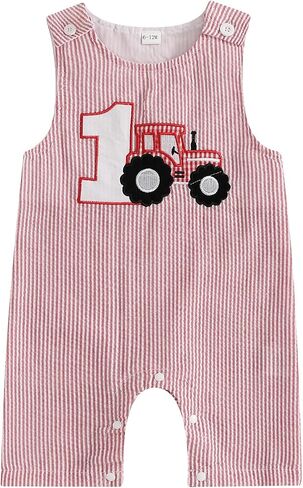 Baby Boy Birthday Outfit Sleeveless 1st Embroidery Birthday Romper Jumpsuit Cute One Piece Cake Smash Outfits in Kuwait