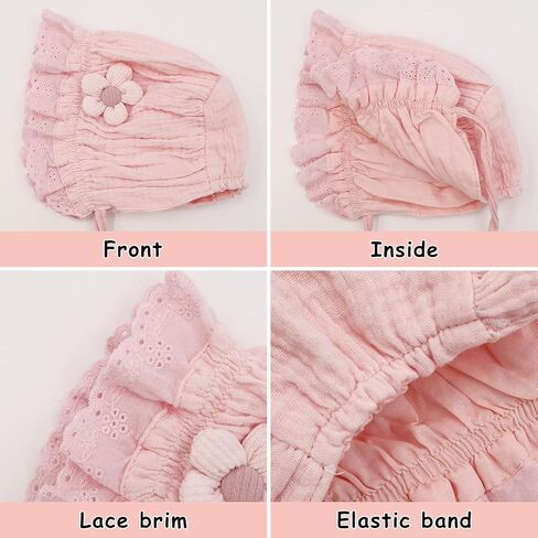 Baby Girls Bonnet Ultra Soft Breathable Lovely Bonnet Cap with 3D Flowers Adjustable Hats 0-12 Months in Kuwait
