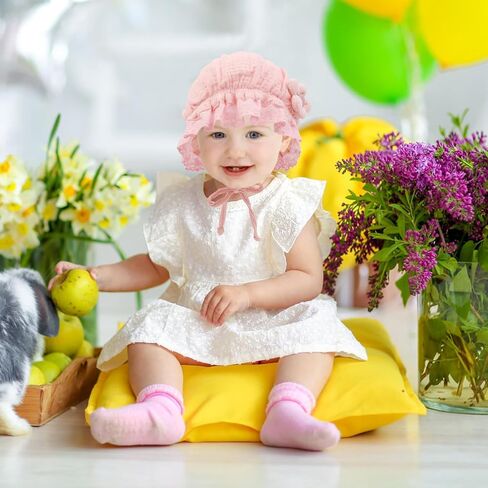 Baby Girls Bonnet Ultra Soft Breathable Lovely Bonnet Cap with 3D Flowers Adjustable Hats 0-12 Months in Kuwait