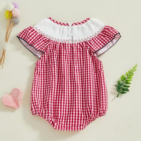Amiblvowa Baby Girl 1st Birthday Outfit Sleeveless Embroidery Smocked Romper 1 Year Old Smash Cake Clothes in Kuwait