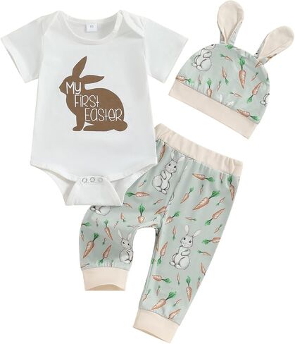 My 1st Christmas Outfits Infant Baby Boy Long Sleeve Onesie + Furry Green Pants + Hat 3Pcs Set in Saudi Arabia