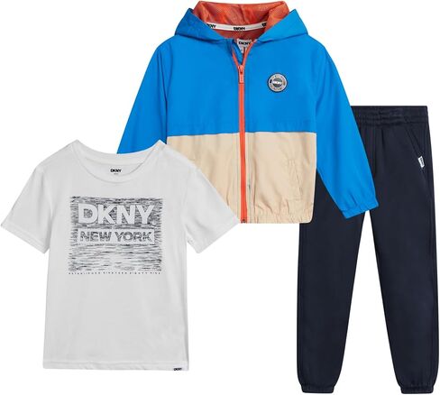 DKNY Baby Boy's Active Sweatsuit Set - T-Shirt, Zip Up Windbreaker Jacket with Hood, and Jogger Playwear Set (Sizes: 12M-7) in Saudi Arabia