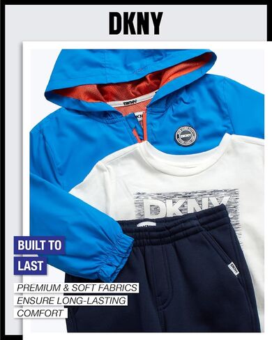 DKNY Baby Boy's Active Sweatsuit Set - T-Shirt, Zip Up Windbreaker Jacket with Hood, and Jogger Playwear Set (Sizes: 12M-7) in Saudi Arabia