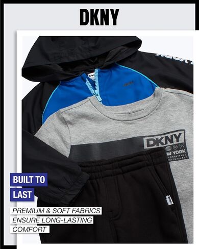 DKNY Baby Boy's Active Sweatsuit Set - T-Shirt, Zip Up Windbreaker Jacket with Hood, and Jogger Playwear Set (Sizes: 12M-7) in Saudi Arabia