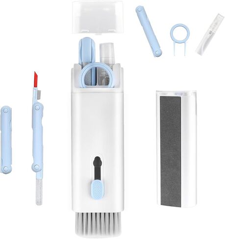 Enfudid 7-in-1 Electronics Cleaner Kit - Keyboard kit, Portable Multifunctional Cleaning Tool for PC Monitor/Earbud/Cell Phone/Laptop/Computer/Bluetooth Earphones (with Fluid), Sky Blue in Saudi Arabia
