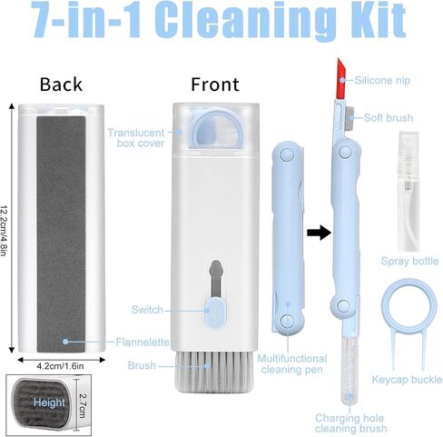 Enfudid 7-in-1 Electronics Cleaner Kit - Keyboard kit, Portable Multifunctional Cleaning Tool for PC Monitor/Earbud/Cell Phone/Laptop/Computer/Bluetooth Earphones (with Fluid), Sky Blue in Saudi Arabia