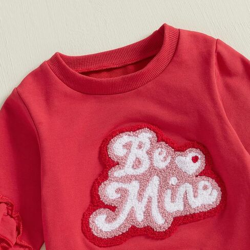 Rtnnsbbfcm Toddler Baby Girl Valentine's Day Outfit Long Sleeve Heart Letter Embroidery Sweatshirt Top Bell Bottoms 2Pcs Set in Saudi Arabia