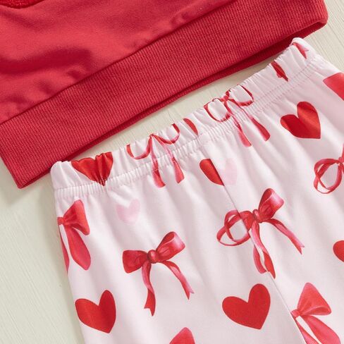 Rtnnsbbfcm Toddler Baby Girl Valentine's Day Outfit Long Sleeve Heart Letter Embroidery Sweatshirt Top Bell Bottoms 2Pcs Set in Saudi Arabia