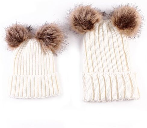 2PCS Parent-Child Hat Winter Warmer, Baby Hat/Women Hat, Mother & Baby Knit Hat Winter Warm Crochet Cap Beige in Saudi Arabia