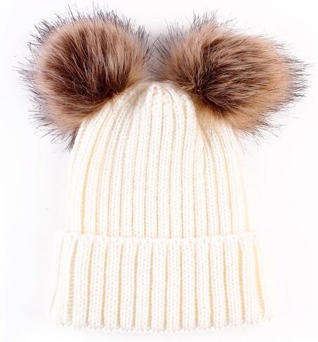 2PCS Parent-Child Hat Winter Warmer, Baby Hat/Women Hat, Mother & Baby Knit Hat Winter Warm Crochet Cap Beige in Saudi Arabia
