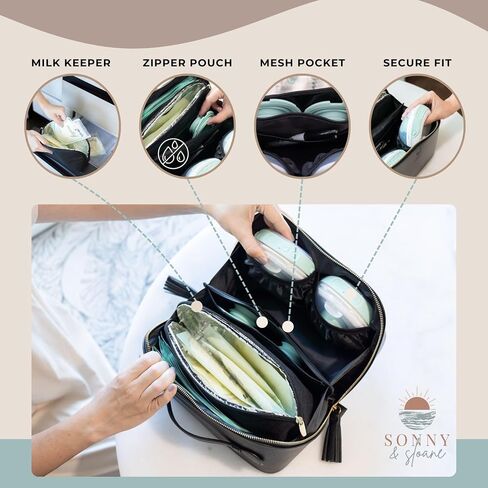 حقيبة مضخة الثدي التي يمكن ارتداؤها Sonny & Sloane مع مبرد (10 "× 6" × 6 ") - حقيبة ضخ من الجلد النباتي مع كيس سفر مضخة الثدي الأنيقة - ضخ ضخ (Latte Lychee Luxe) in Saudi Arabia