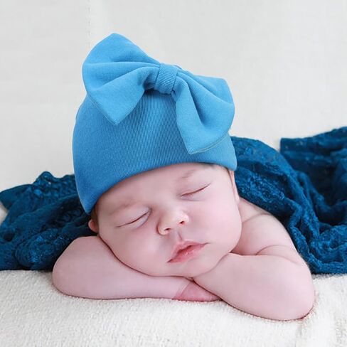 Newborn Baby Hospital Hats Beanie Bow Infant Caps Baby Cotton Cloth Turban Toddler Rabbit Ear Hat for 0-6 Months ﻿ in Saudi Arabia