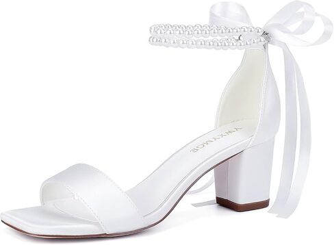 Block Heel Bridal Shoes Open Toe Wedding Shoes for Bride Pearl Heels Wedding Sandals in Kuwait