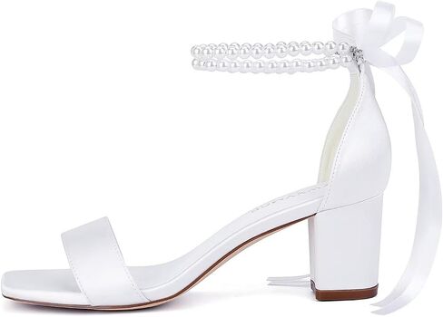 Block Heel Bridal Shoes Open Toe Wedding Shoes for Bride Pearl Heels Wedding Sandals in Kuwait