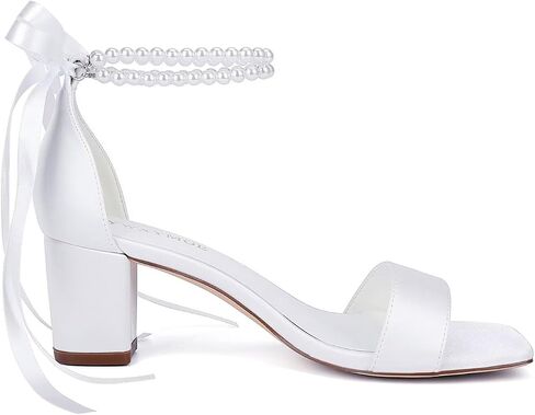 Block Heel Bridal Shoes Open Toe Wedding Shoes for Bride Pearl Heels Wedding Sandals in Kuwait