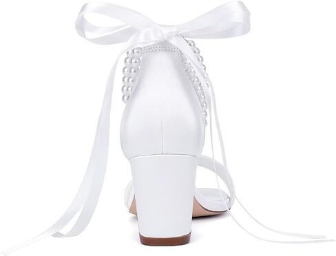 Block Heel Bridal Shoes Open Toe Wedding Shoes for Bride Pearl Heels Wedding Sandals in Kuwait