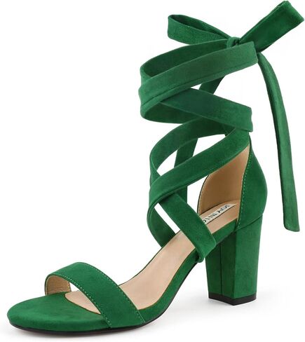 JOY IN LOVE Women's Lace Up Heels 3 Inch Chunky Block Heel Strappy Sandals in Kuwait