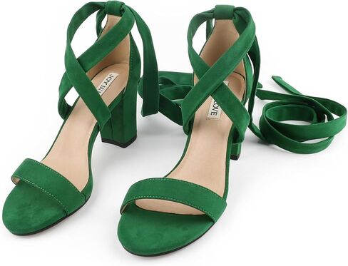 JOY IN LOVE Women's Lace Up Heels 3 Inch Chunky Block Heel Strappy Sandals in Kuwait