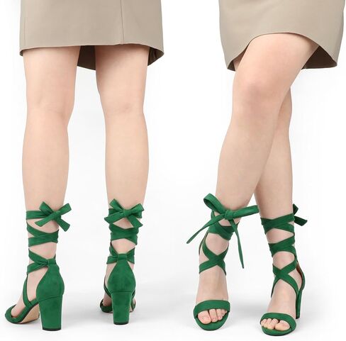 JOY IN LOVE Women's Lace Up Heels 3 Inch Chunky Block Heel Strappy Sandals in Kuwait