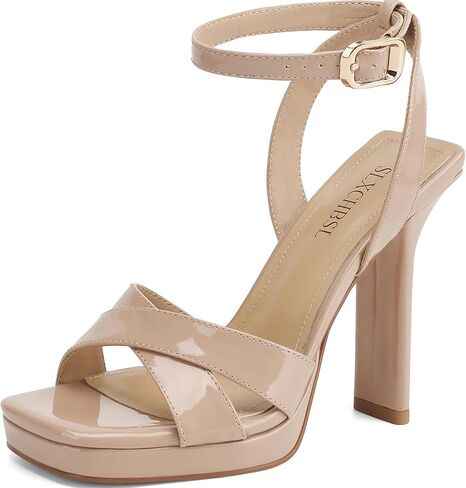 Heels for Women Platform Sandals Womens Chunky High Heels Open Toe Heeled Sandals Ankle Strap Womens Wedding Party Dress Shoes in Kuwait