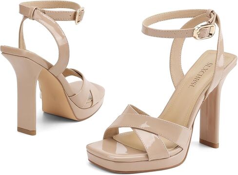 Heels for Women Platform Sandals Womens Chunky High Heels Open Toe Heeled Sandals Ankle Strap Womens Wedding Party Dress Shoes in Kuwait