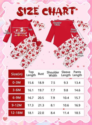 Baby Girl My First Valentines Day Outfit - Newborn Clothes Cute Red Heart Romper Infant Pants With Headband 3pc Set in Saudi Arabia