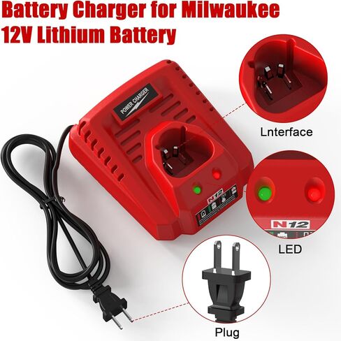 12 فولت استبدال شاحن Milwaukee محطة الشاحن متوافق مع Milwaukee M12 بطارية 48-11-2412 48-11-2420 48-11-2411 48-11-2440 48-11-2401 in Kuwait