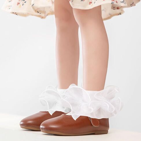 DRESHOW BQUBO Girls Ruffle Socks Double Lace Frilly Dress Socks Turn Cuff Socks Lace Trim for Infant & Toddler & Kids in Saudi Arabia