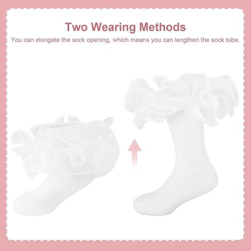 DRESHOW BQUBO Girls Ruffle Socks Double Lace Frilly Dress Socks Turn Cuff Socks Lace Trim for Infant & Toddler & Kids in Saudi Arabia