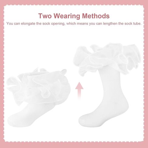 Dreshow Bqubo Girls Girls Socks Double Lace Frilly Dress Socks Turn Cuff Socks Lace Trim for Infant & Toddler & Kids in Kuwait