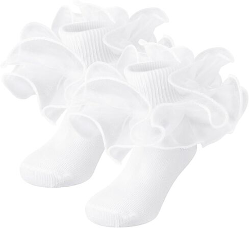 Dreshow Bqubo Girls Girls Socks Double Lace Frilly Dress Socks Turn Cuff Socks Lace Trim for Infant & Toddler & Kids in Kuwait