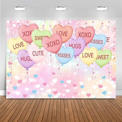Mocsicka Valentine Day Backdrop Kisses Hugs Xoxo Photography الخلفية بريق الباستيل الملون الحب البالونات القلب ديكورات الحفلات الدعائم (7x5ft (82''x60 '') ، الوردي) in Saudi Arabia